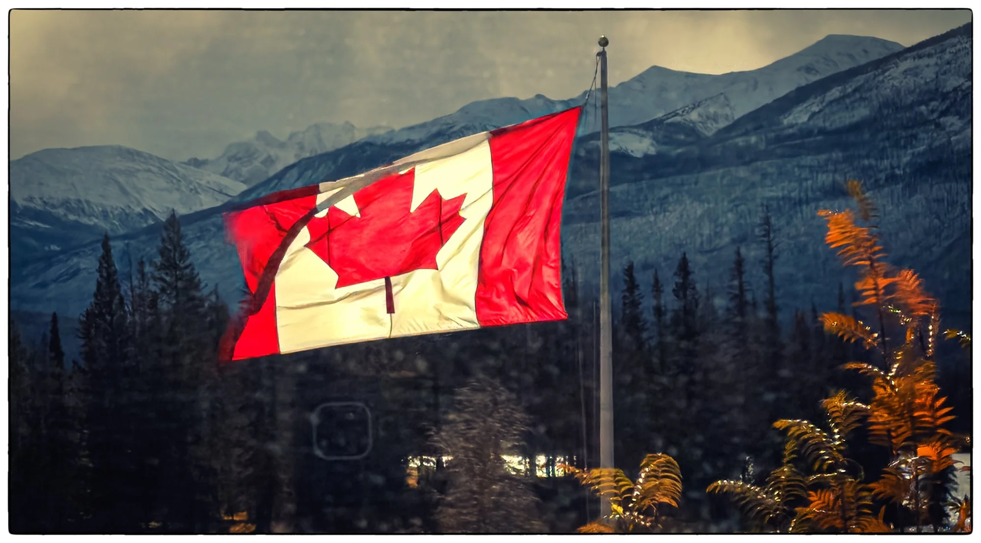 The Canadian flag by the Jasper Park Lodge
