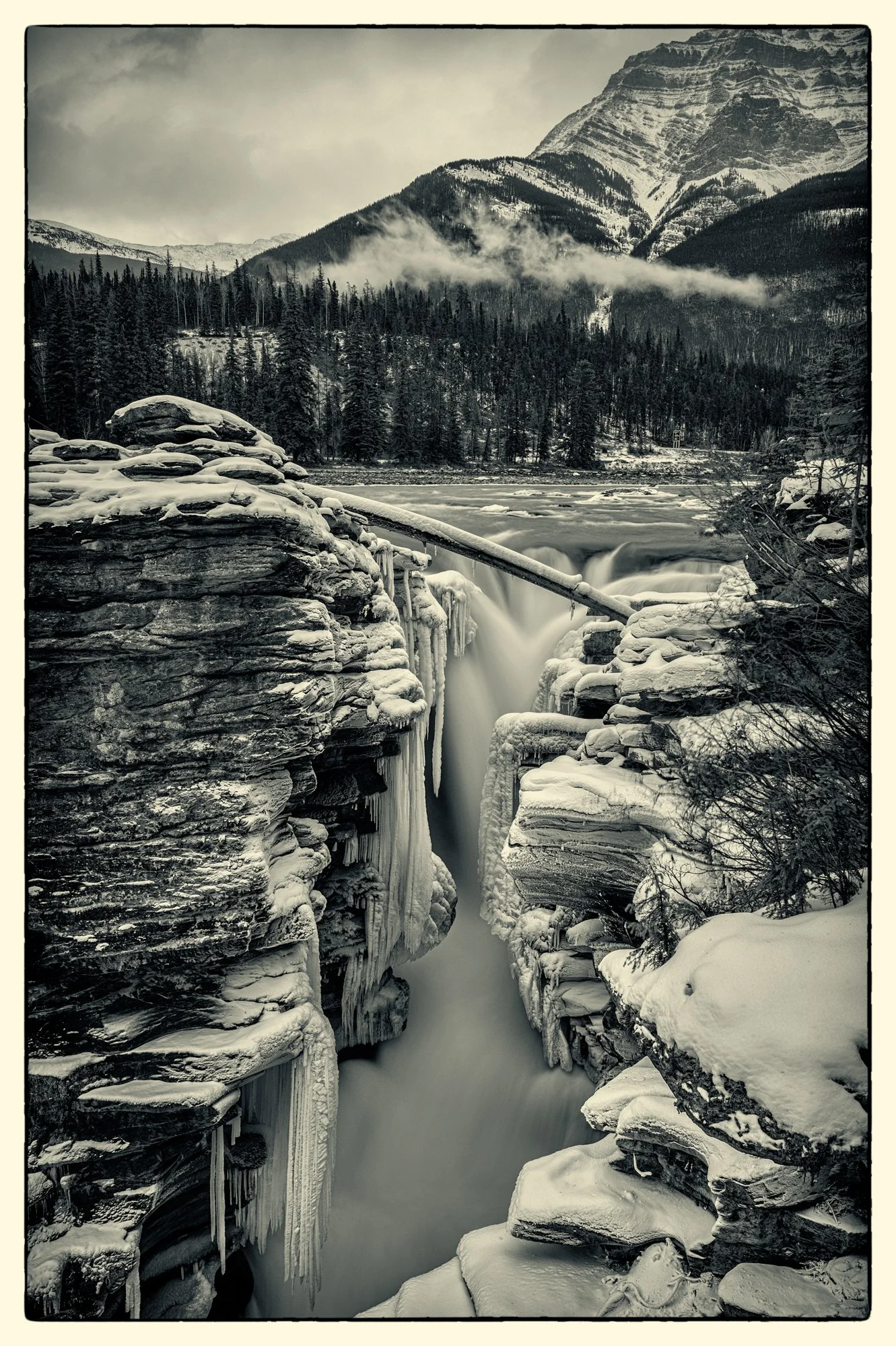 Athabasca Falls. It was grey and overcast. 