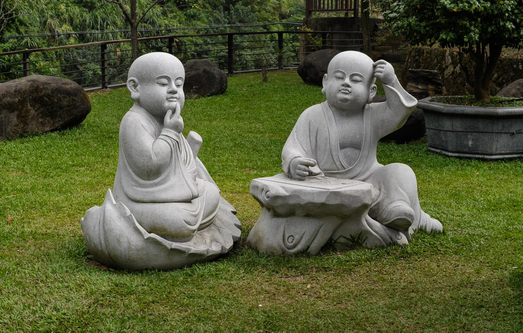 At the Buddhist temple, the grounds.