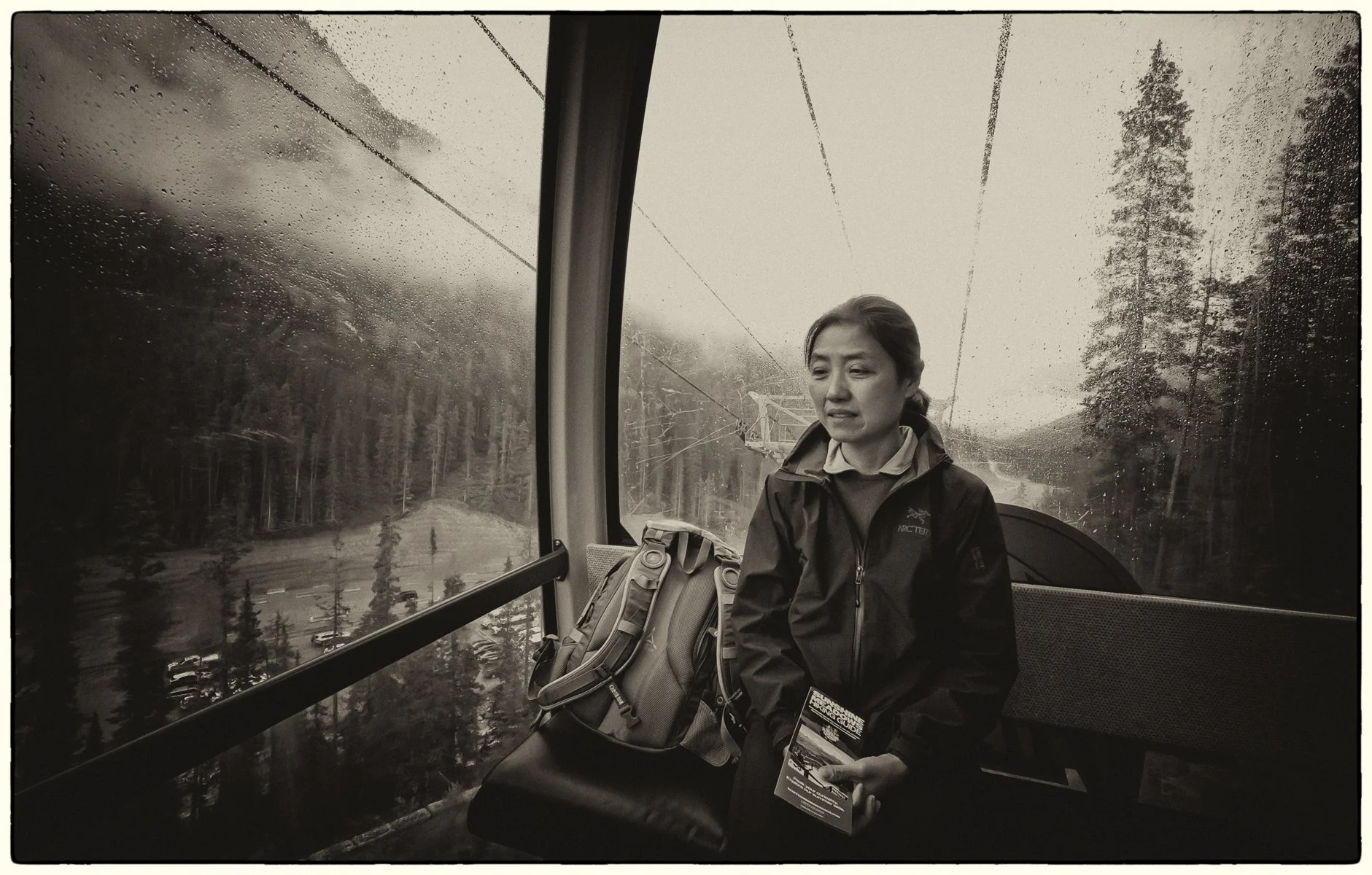 Sunshine Village, on gondola in the rain.