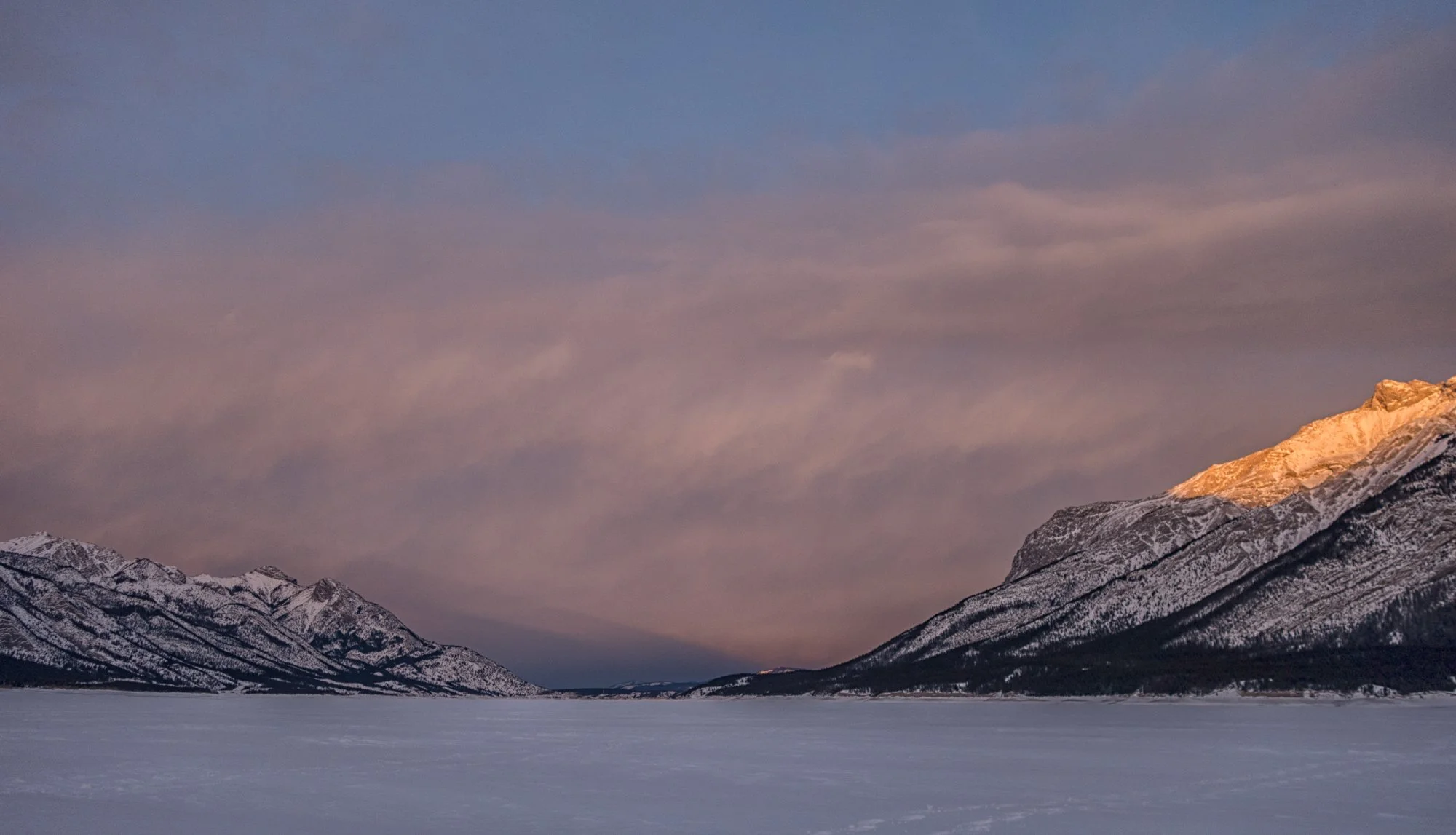 Abraham Lake Near the Aurum Lodge. Sun Set.