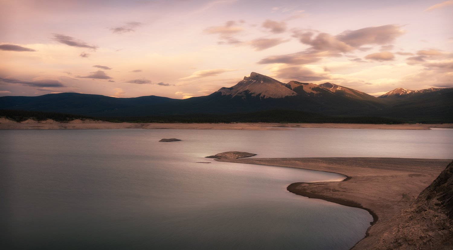  Early spring on Abraham Lake the water level was incredibly low. I think it was sunset.