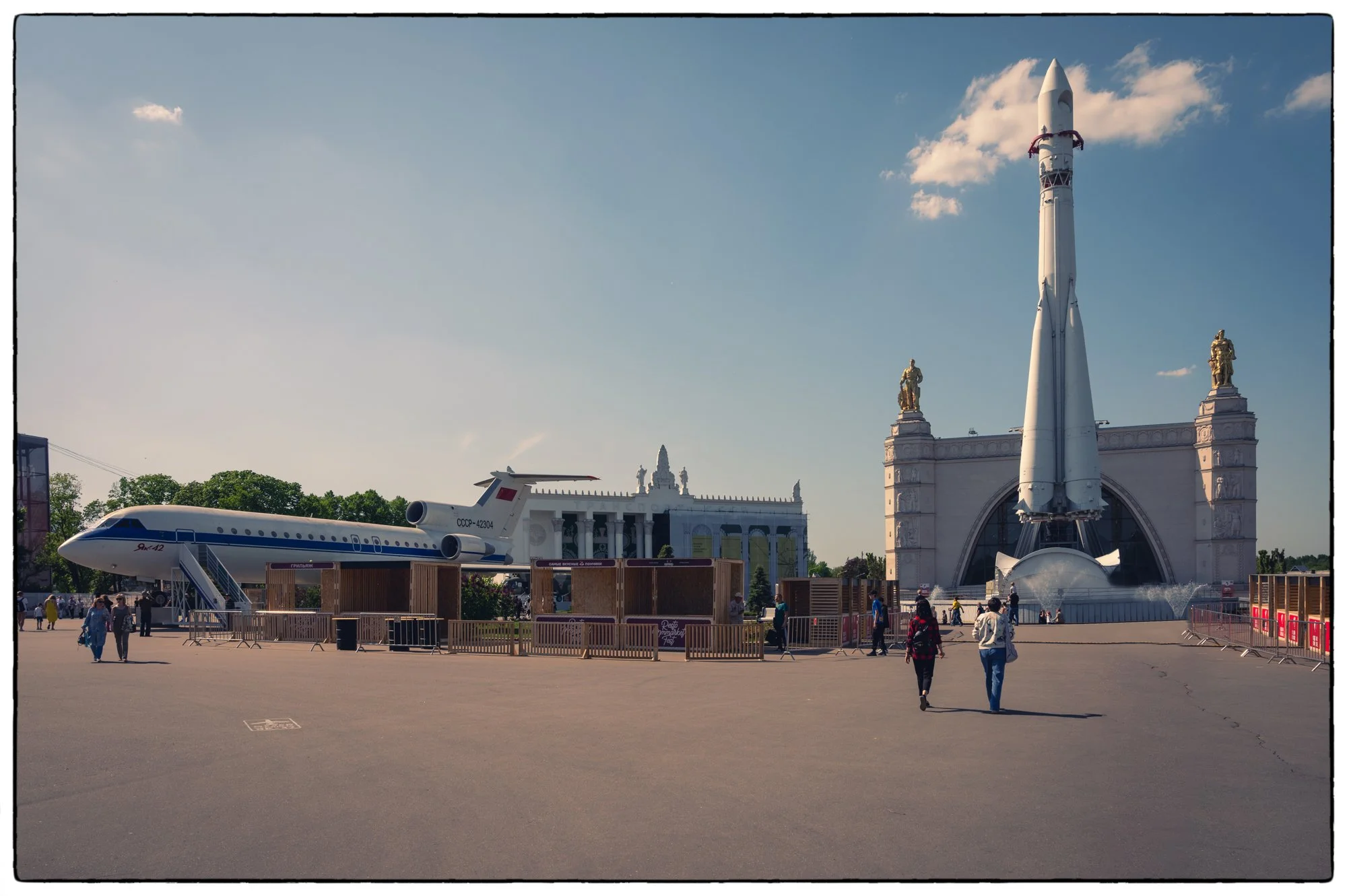 VDNH (the Soviet time Expo Center) Beautiful, curious and fun place. Space Pavilion, so cool!  Real planes, helicopters, jets and even real space rocket "Vostok" 