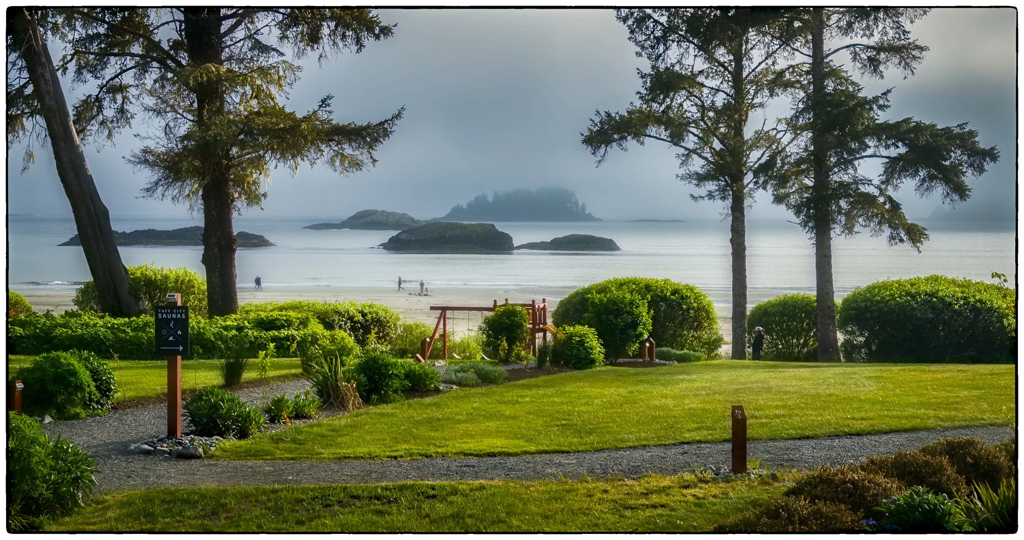 Mac Kenzie  beach from our patio as we stayed at Best Western in Tofino