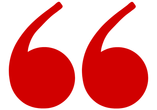 Large red quotation marks against a white background.