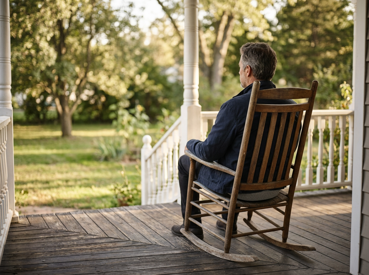 Veteran seated in a rocking chair on a front porch, representing VA disability claims in Mississippi.