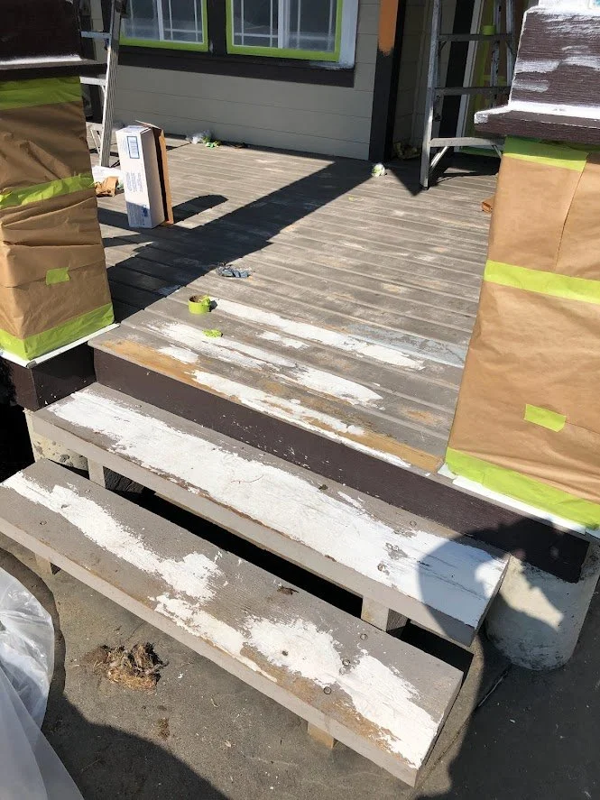 After pressure washing, we are filling the holes and sanding before we stain this deck!