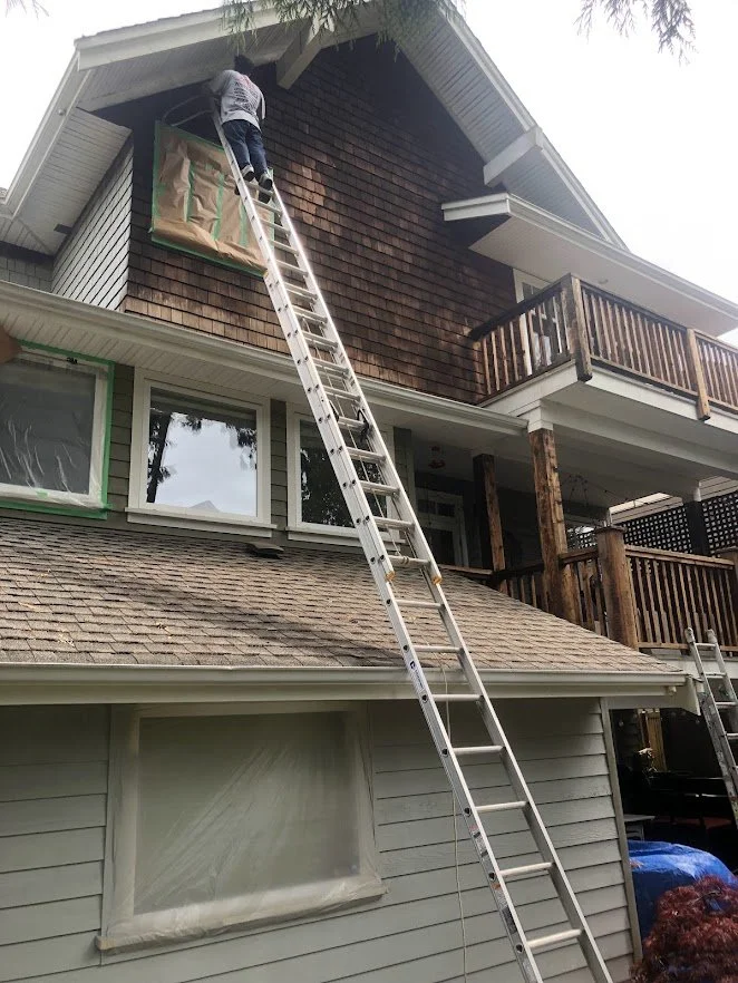 Before ... masking off the soffits!