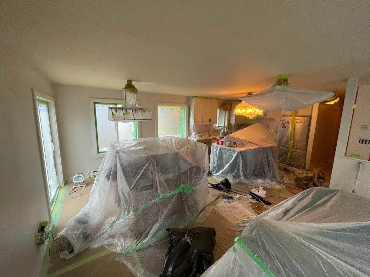 Walls sprayed. Next up: spraying the ceiling & the trim!