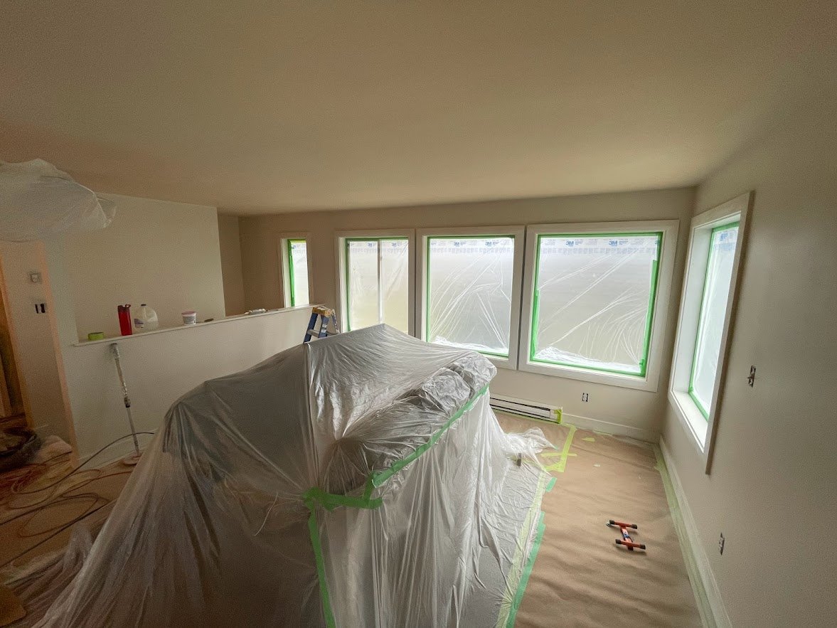 Walls sprayed. Next up: spraying the ceiling & the trim!