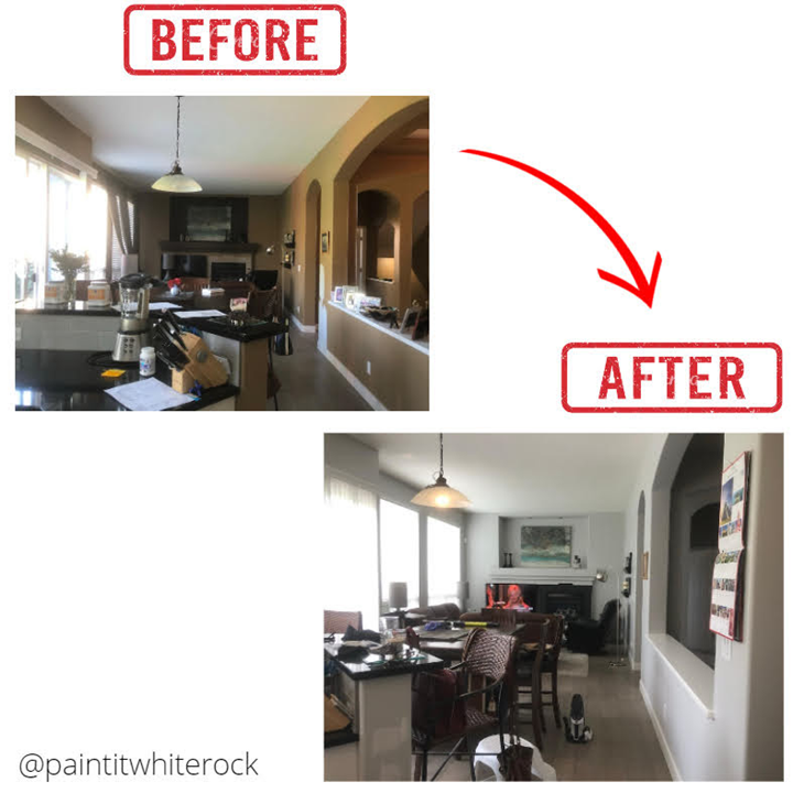 Notice how dark the space is before compared to how much brighter and lighter it looks with the fresh new grey colour!