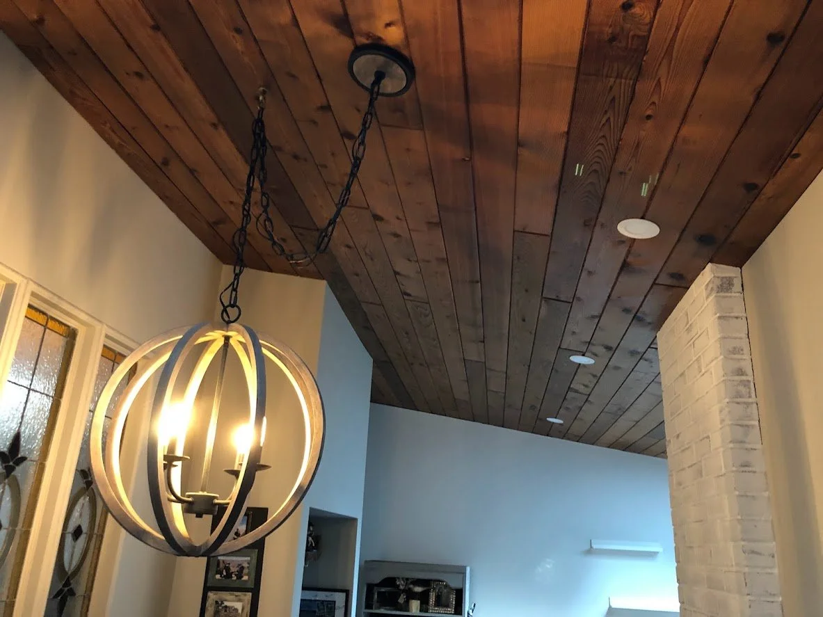 Before .... notice how dark the ceiling makes the space feel.