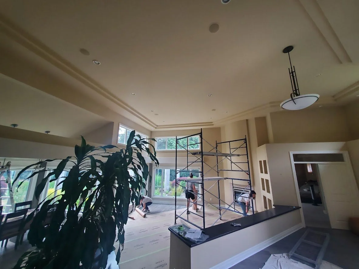We have finished painting the ceiling and walls, and are just taking down the scaffolding and rolling up the floor covering!