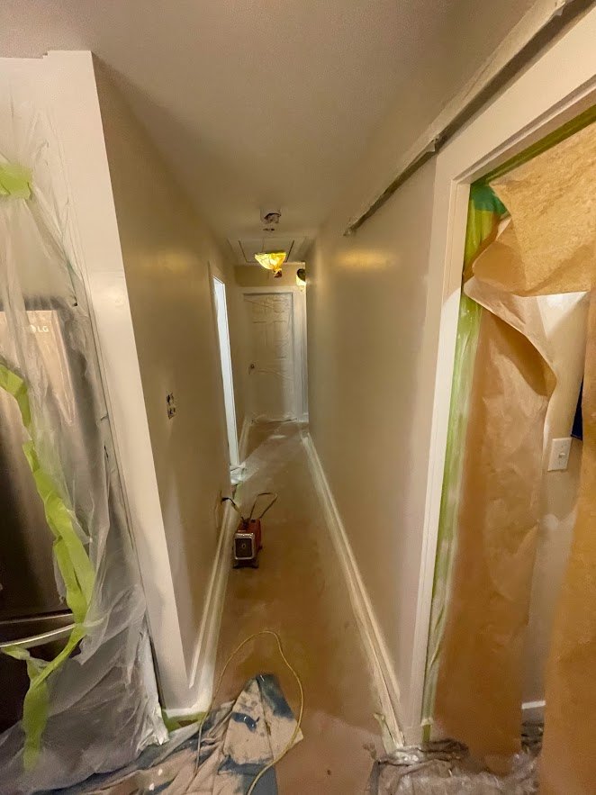 Spraying finished! Next up: unmasking and then the final coat on the walls!