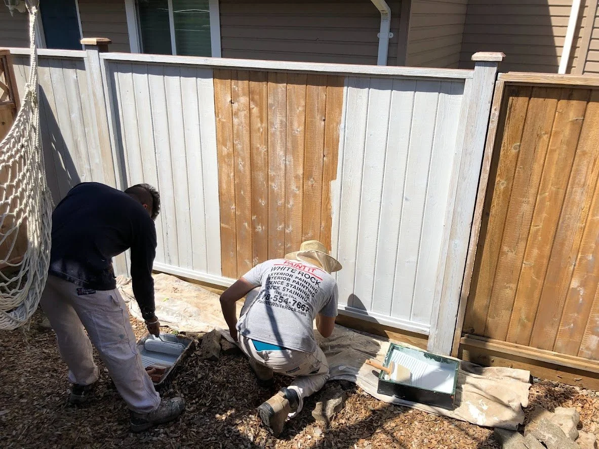 After pressure washing, staining this fence!