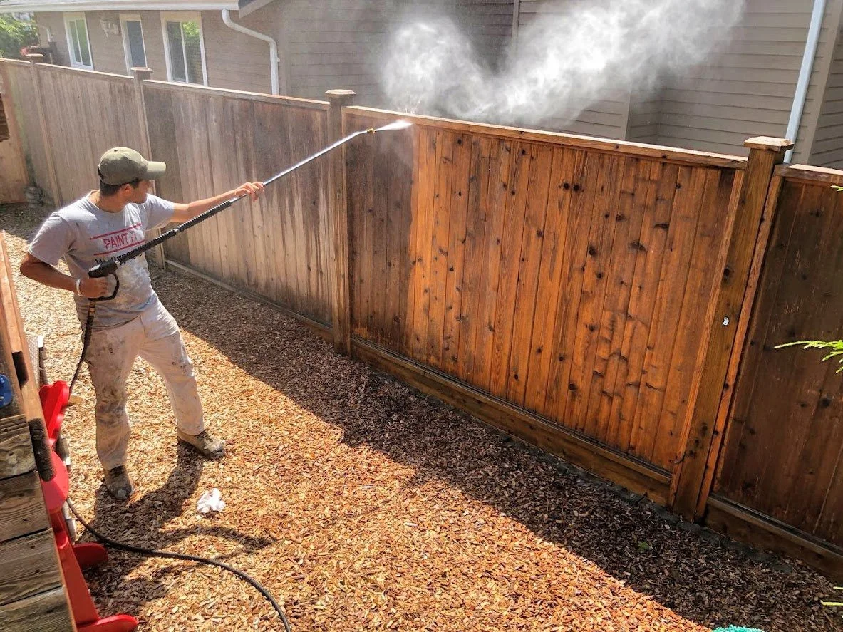 Pressure washing this fence before staining!