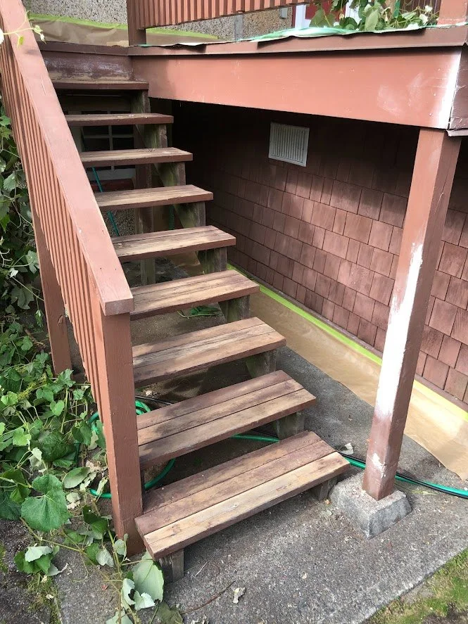 After pressure washing, after sanding, before staining!