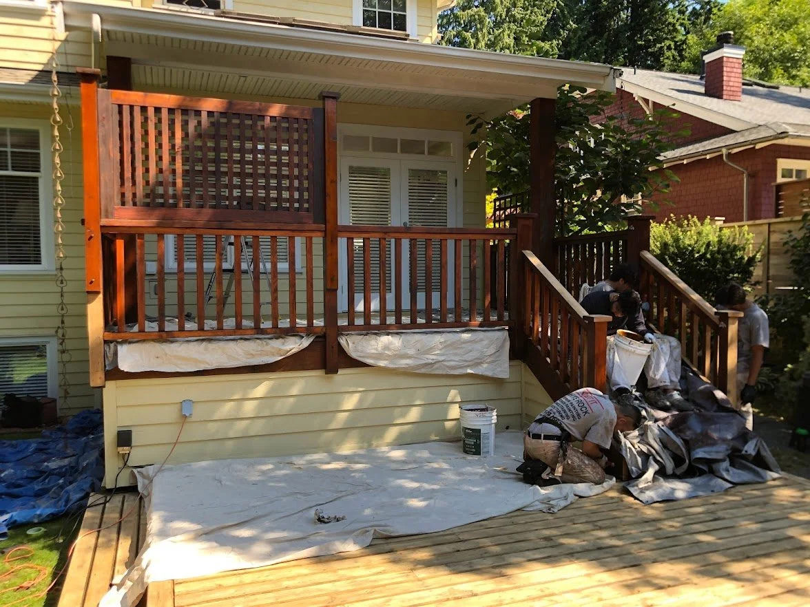 After sanding, we are staining the verticals first