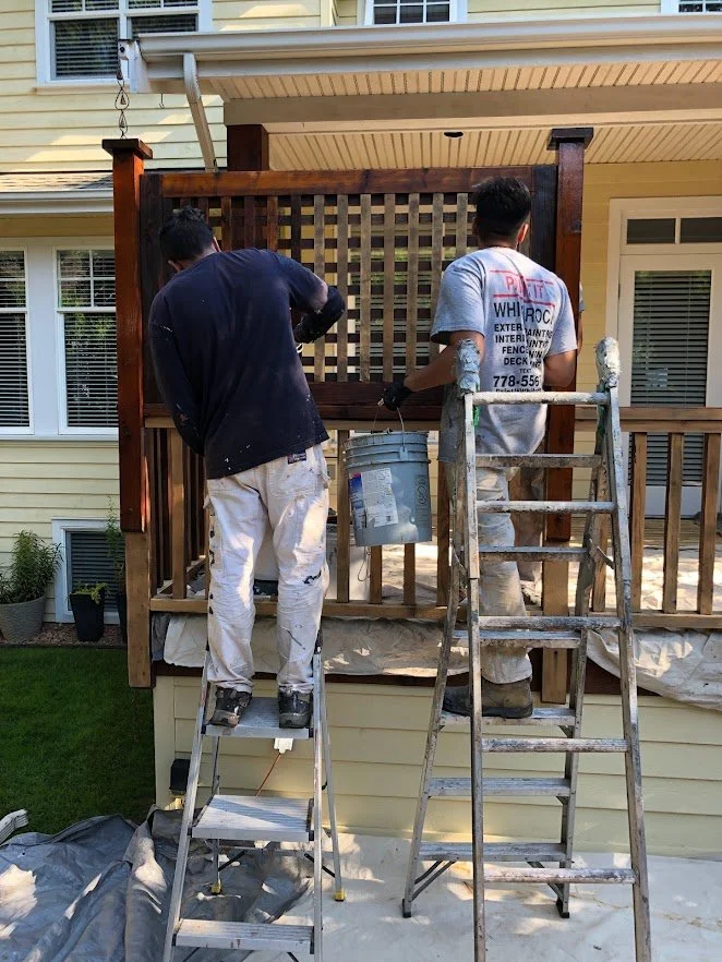 After sanding, we are staining the verticals first