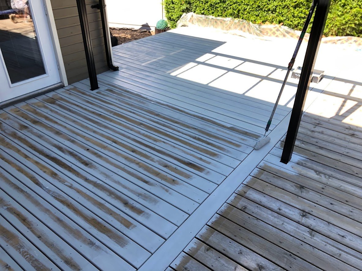 Staining the cracks first and rolling the first coat on!
