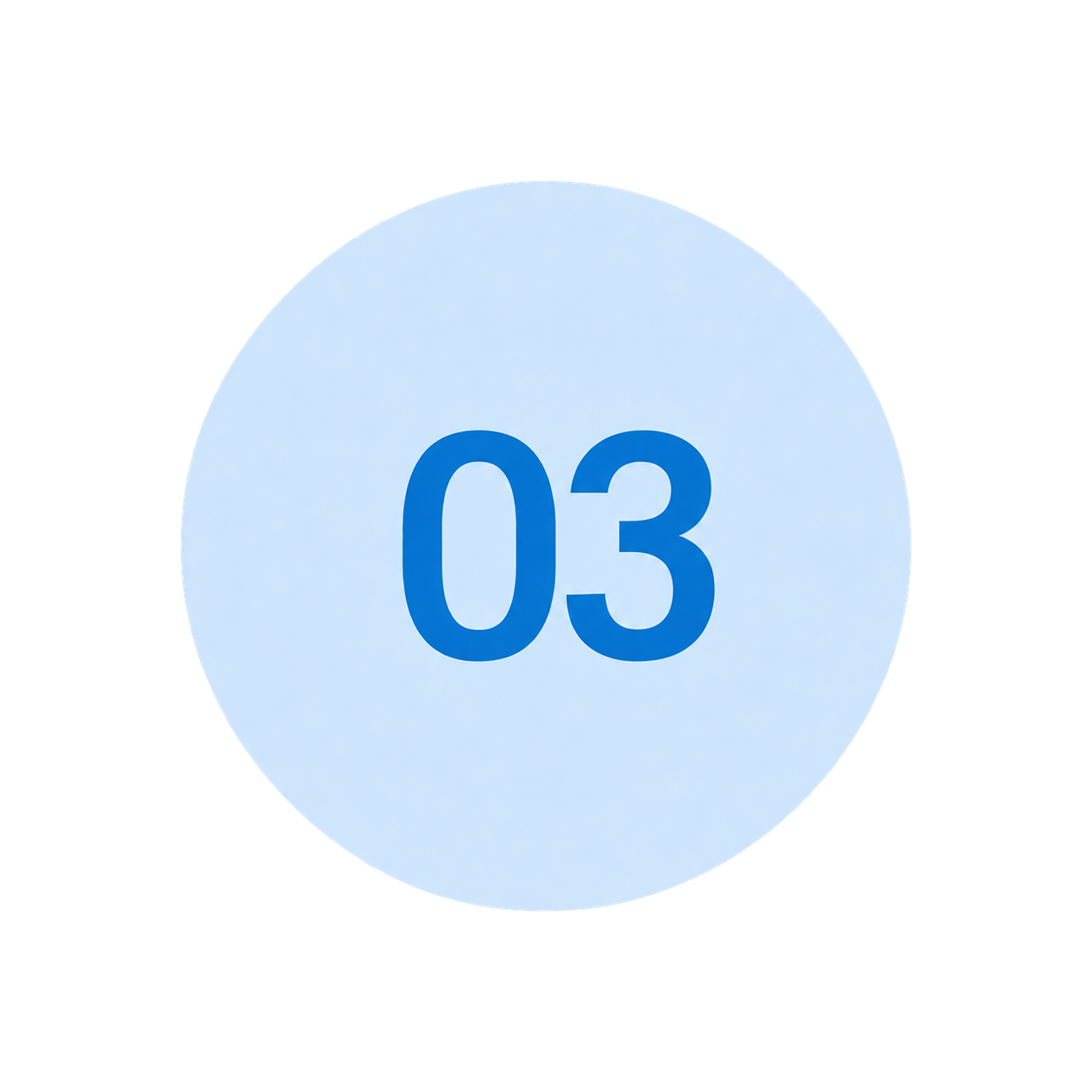 Blue circle with the number '03' in bold dark blue font inside.