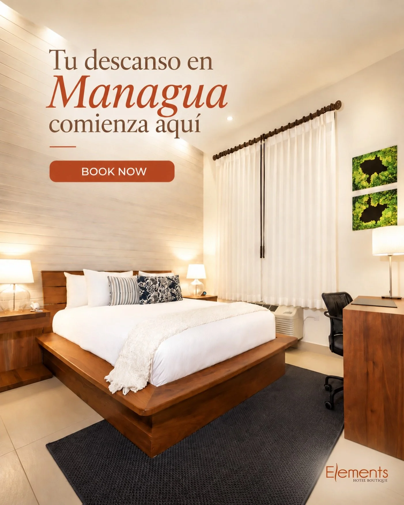 Tu descanso en Managua comienza aqu&iacute;. ✨

Habitaciones c&oacute;modas, ambientes c&aacute;lidos y cada detalle pensado para que disfrutes una estad&iacute;a tranquila, ya sea por negocios o por placer.

📍 Elements Hotel Boutique
Reserva hoy y 
