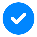 Blue circle with a black check mark in the center.