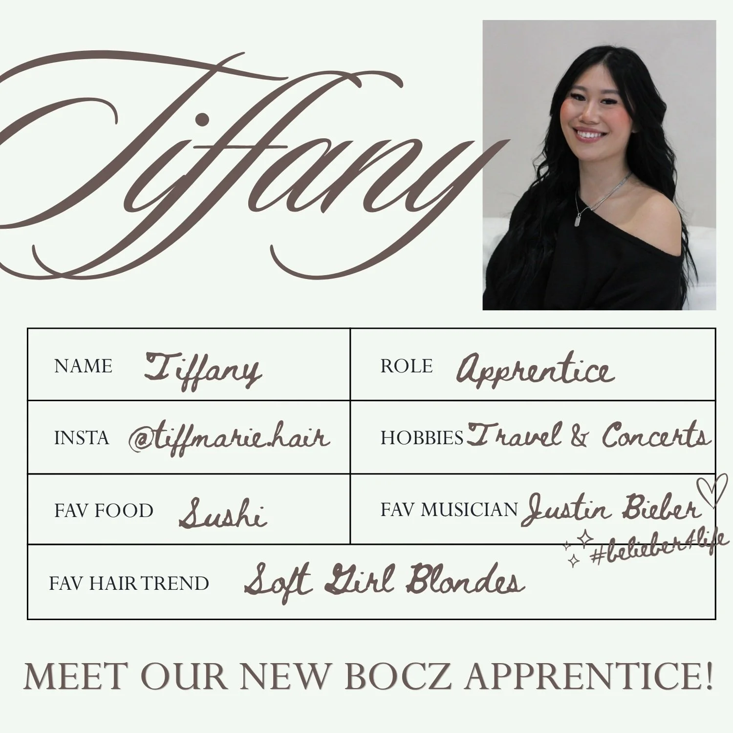Everyone please give a warm welcome to our newest Bocz Apprentice, Tiffany! @tiffmarie.hair 

We are so excited to have Tiffany join our team and enter our education program 💖 Give Tiffany a warm welcome in the comments below, and check out her inst