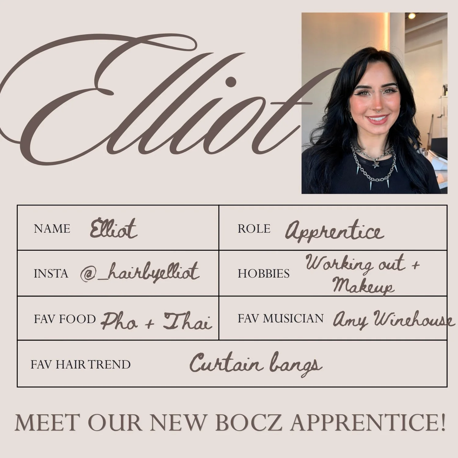 Drumroll for our next new Bocz apprentice, Elliot! 

We are so excited to have Elliot join our team and start her journey as a Bocz apprentice in our education program 💖 You can check out Elliot&rsquo;s portfolio on her instagram @_hairbyelliot , an