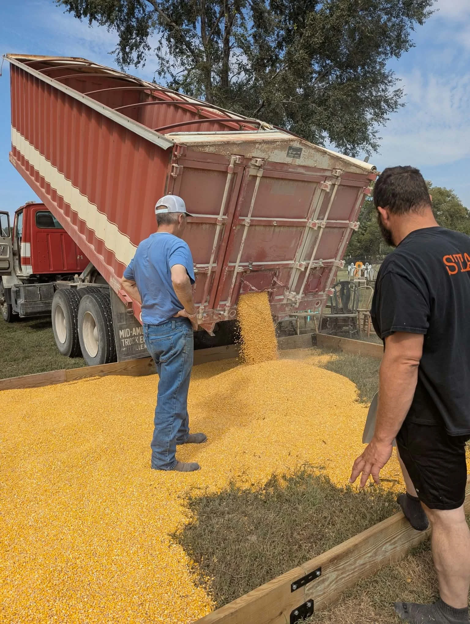 Filling the corn box!