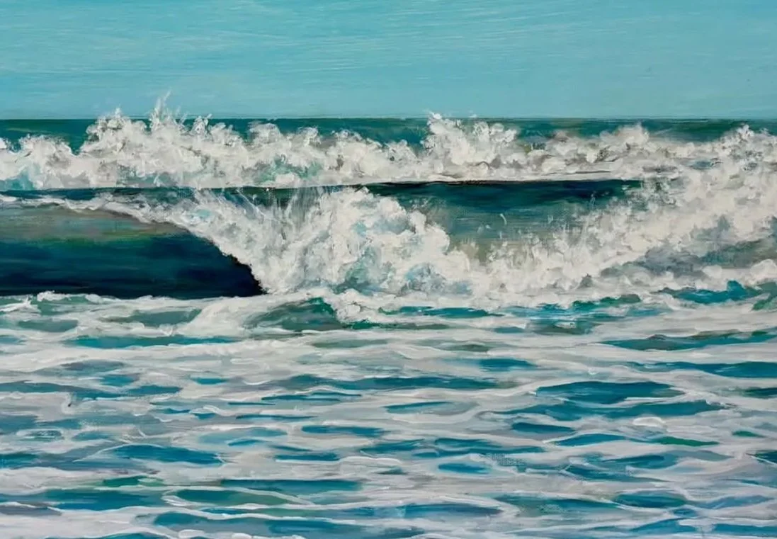 Painting of ocean waves crashing on the shore