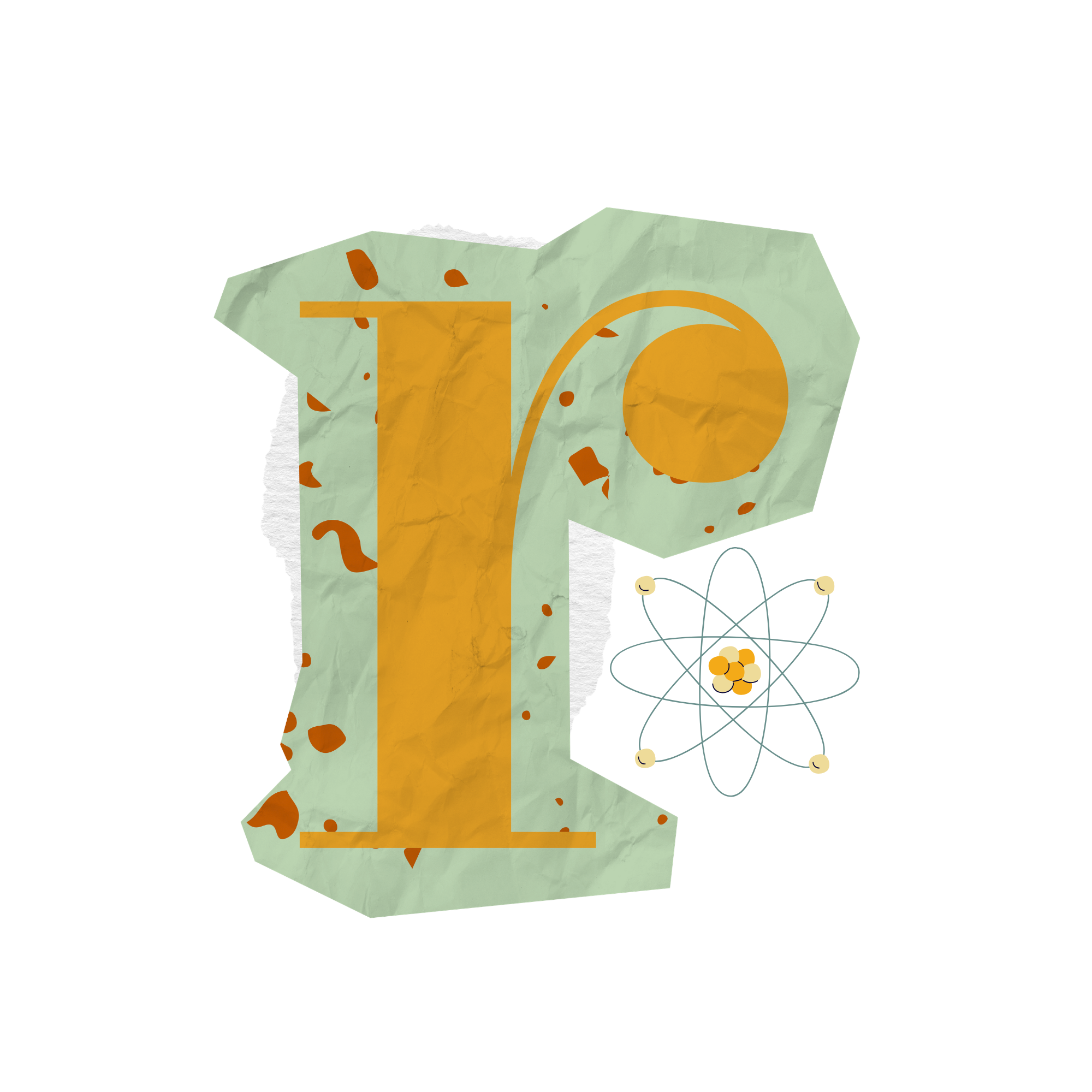 A crumpled piece of paper with yellow and orange designs, including the number 10 and small confetti-like marks.