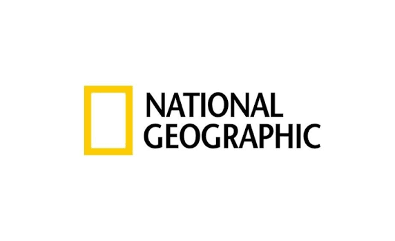 National Geographic logo with a yellow rectangle on the left and black text on a white background.