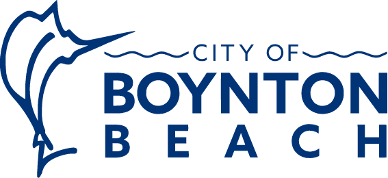 Logo of City of Boynton Beach featuring stylized waves, a fish, and the text 'City of Boynton Beach'.