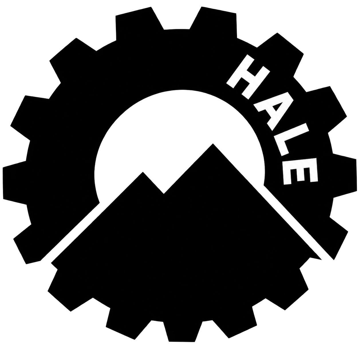 Black circular background with the white text "HALLÉ" arched along the top.