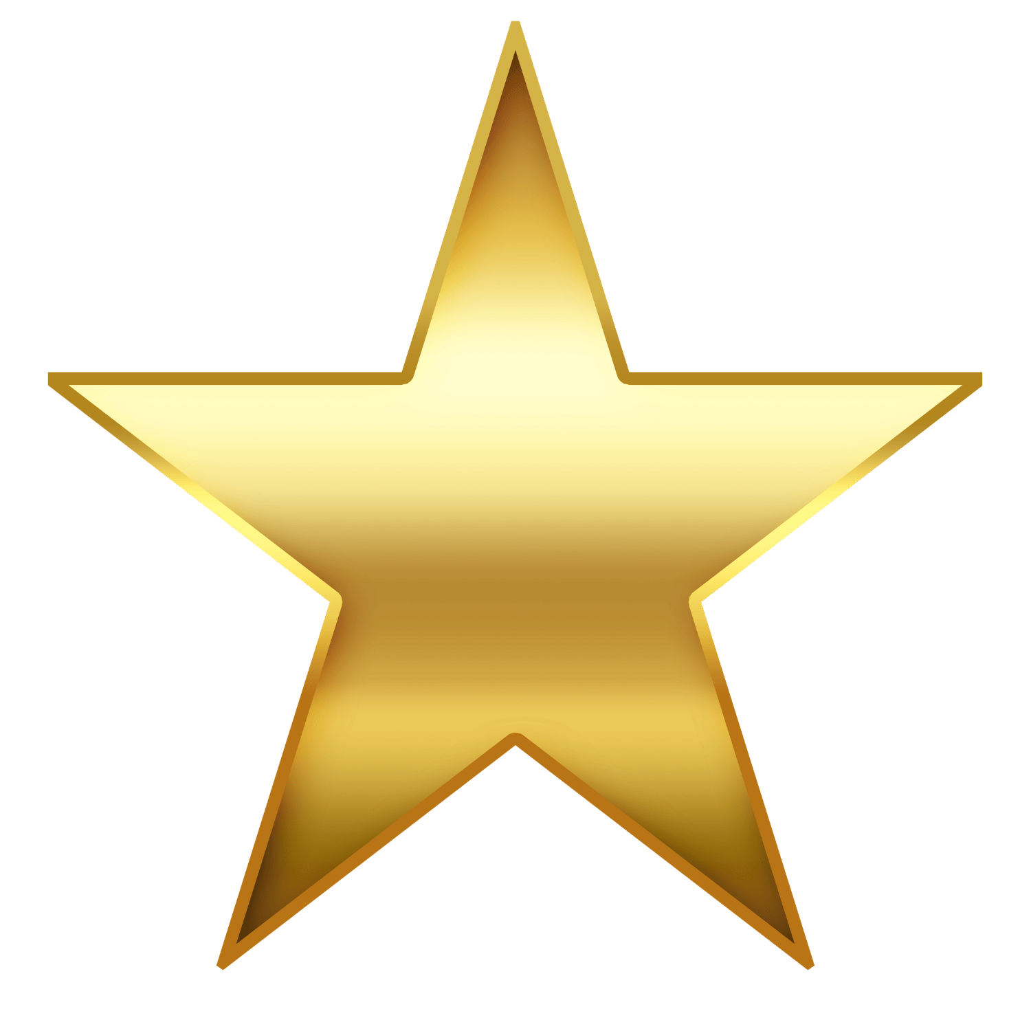 A shiny, gold, five-pointed star with a beveled edge and a glowing, illuminated center.