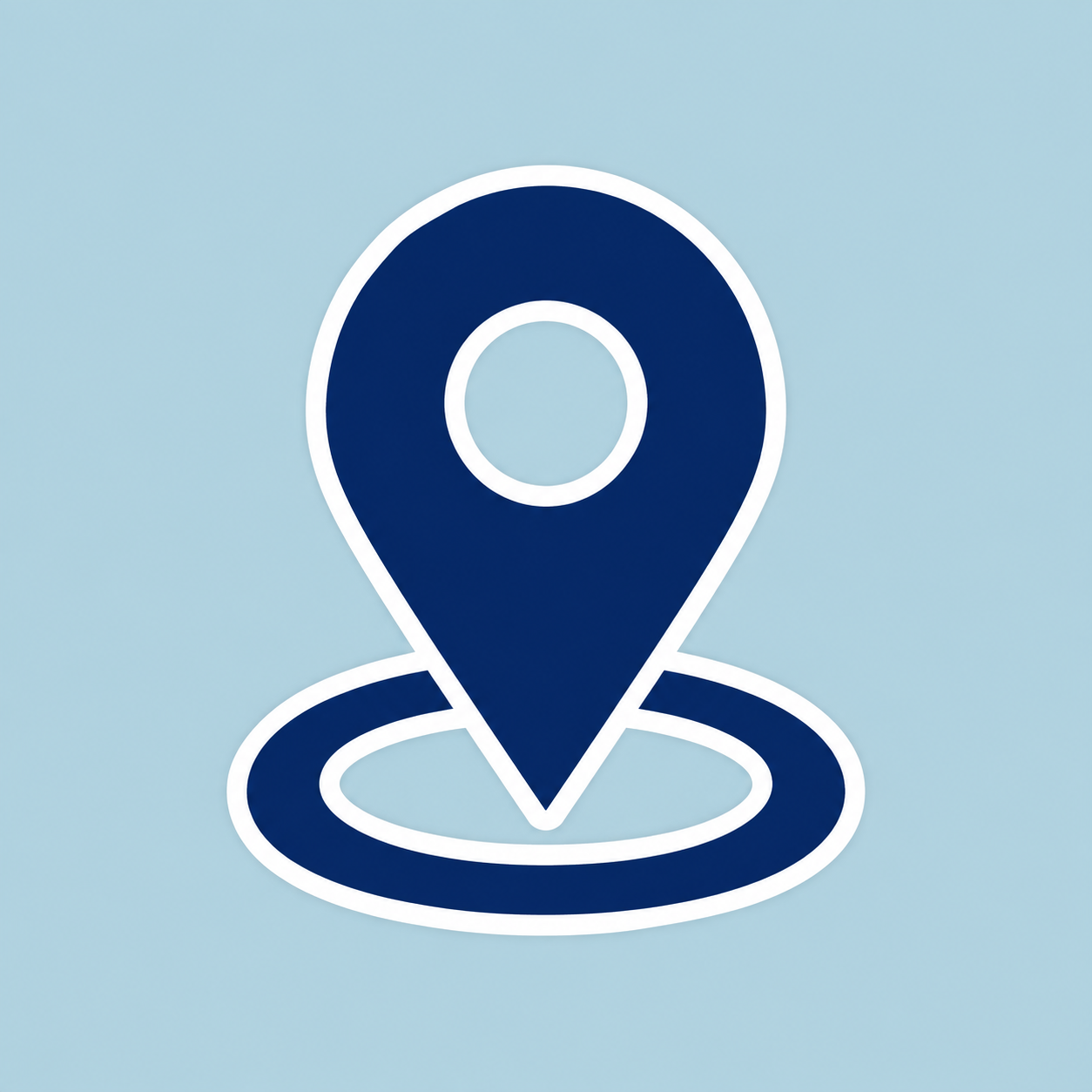 Digital illustration of a location pin above a map circle on a light blue background.