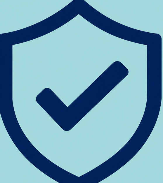 A shield with a check mark in the center, symbolizing security or protection.