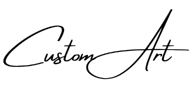 Stylized black script text reading 'Custom Art' on a black background.