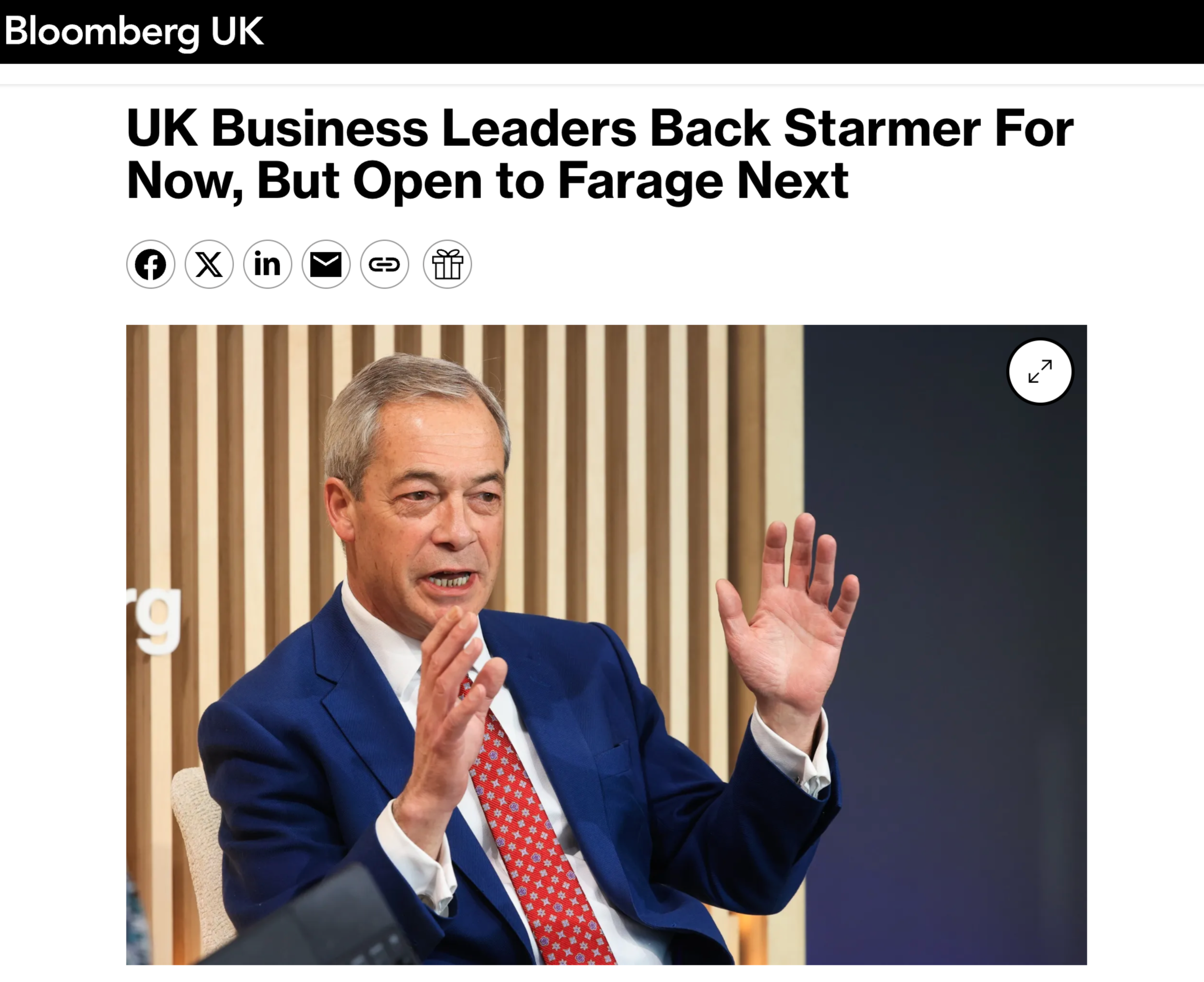 Bloomberg: UK Business Leaders Back Starmer For Now, But Open to Farage Next&nbsp;