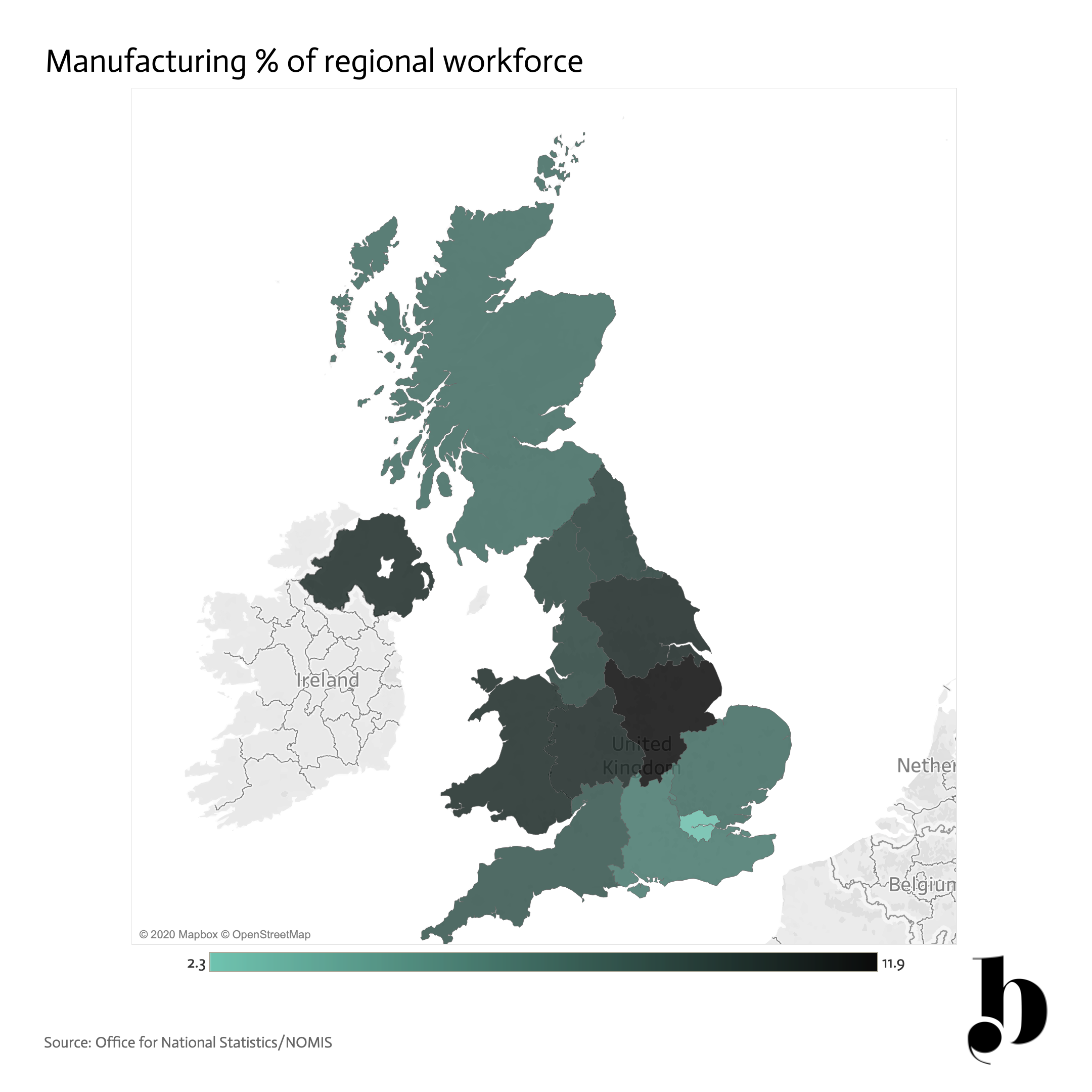 Manufacturing % of regional workforce