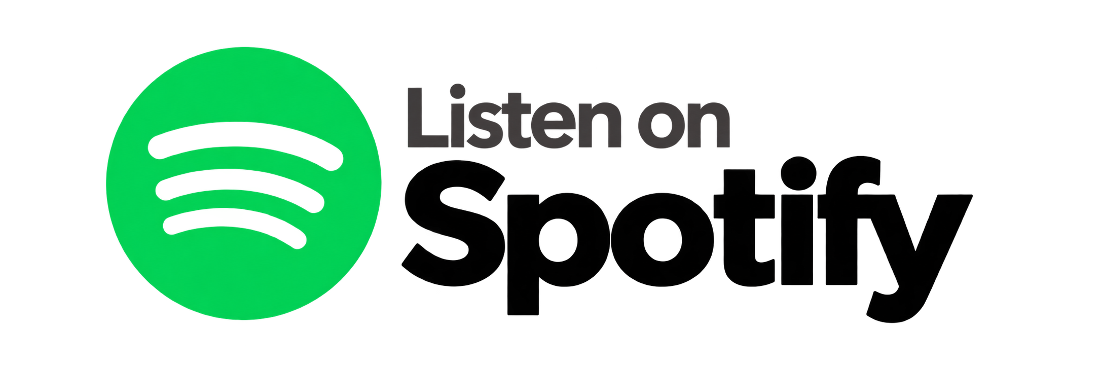Spotify logo with black and green text saying 'Listen on Spotify'.