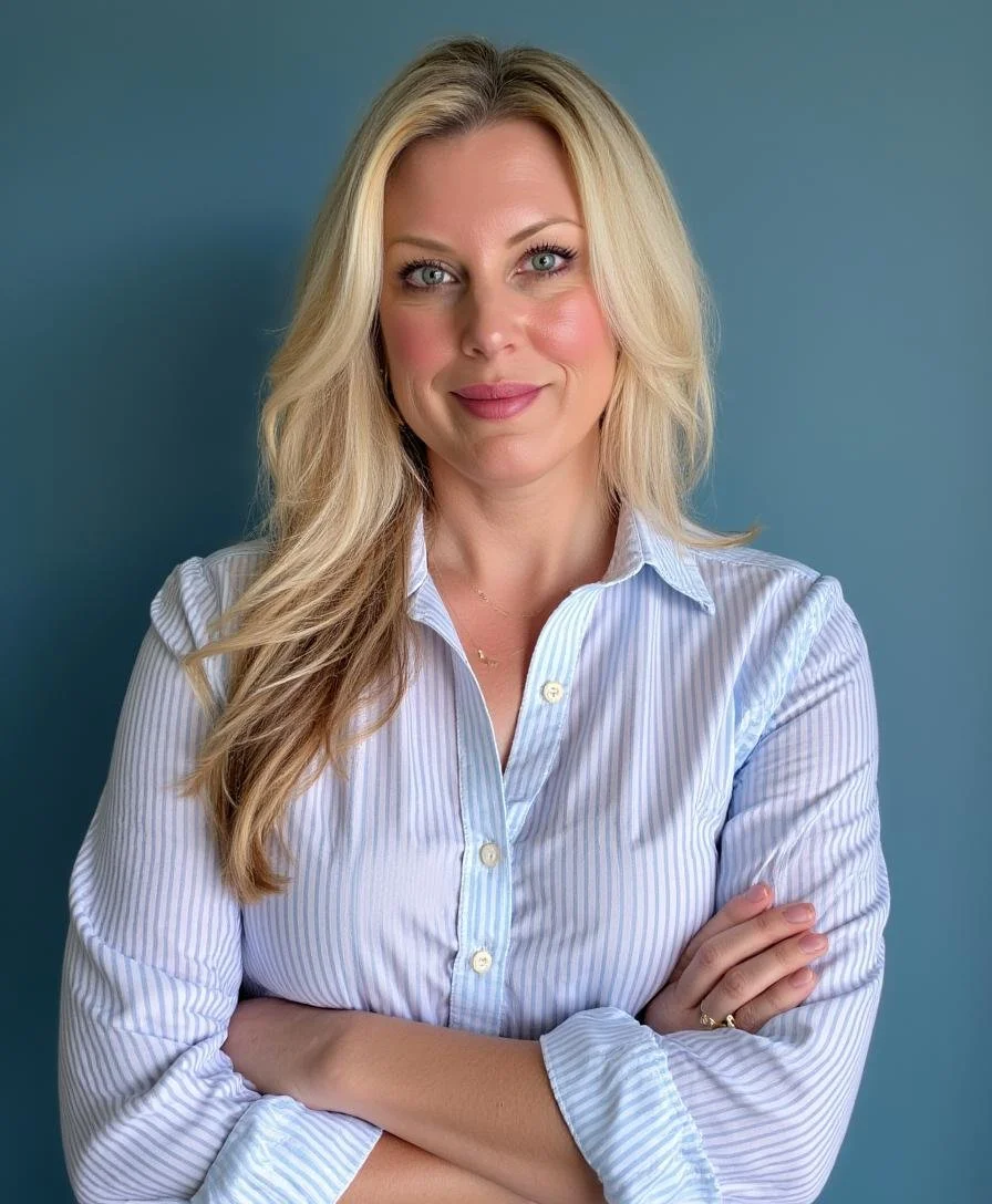 Kristen Cronin, executive coach and consultant, in a blue shirt with arms crossed
