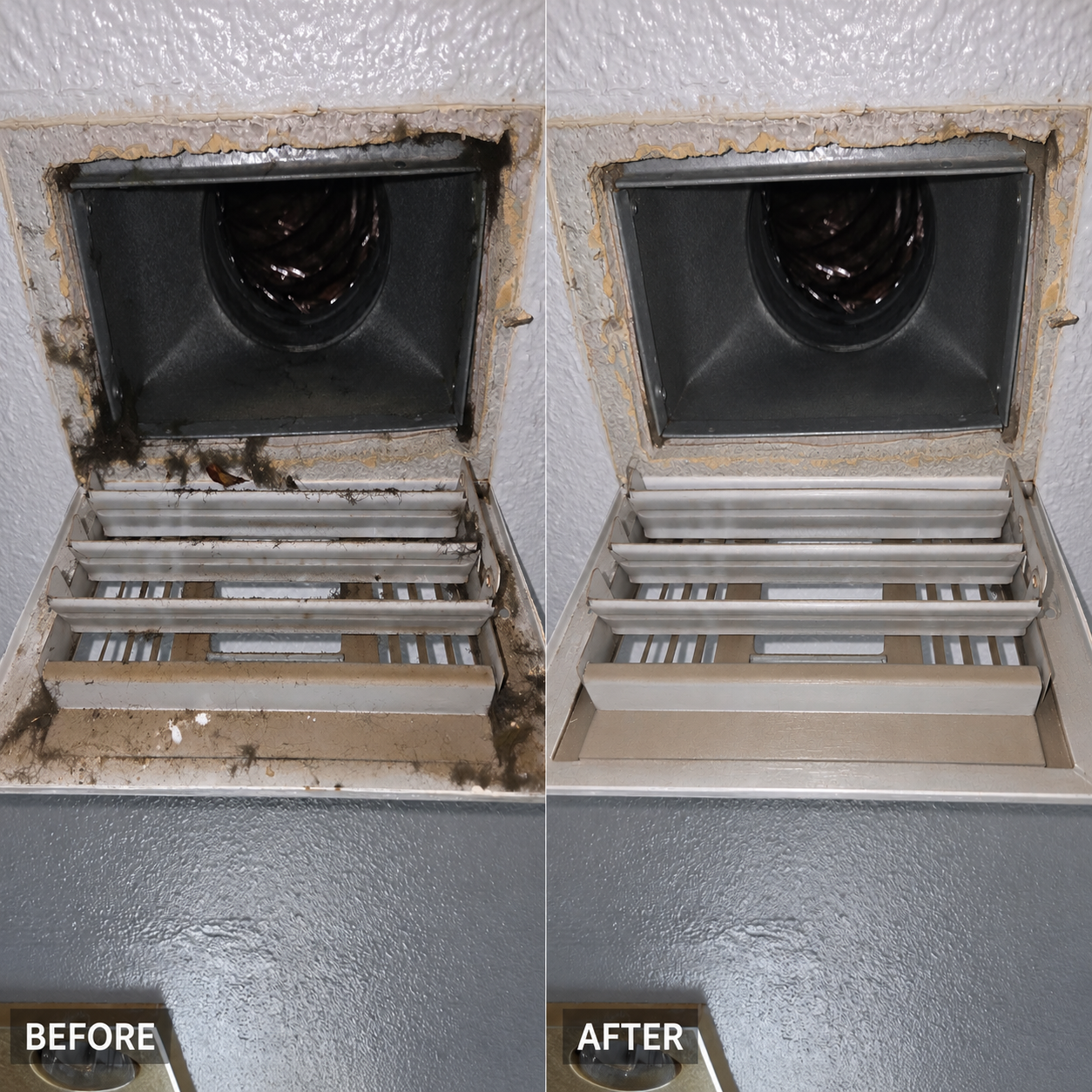 Air duct vent before and after cleaning in Pomona