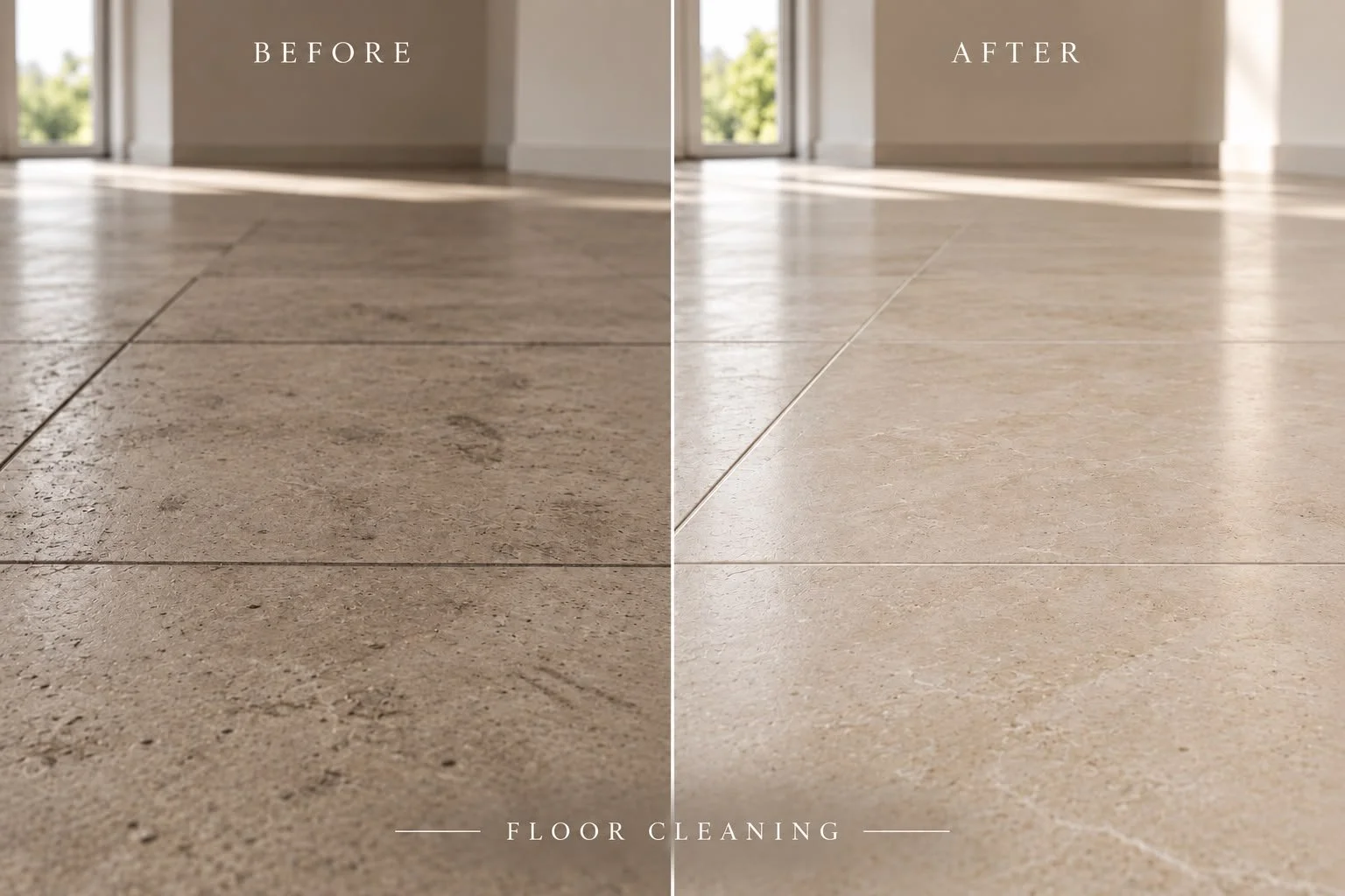Hard floor cleaning before and after