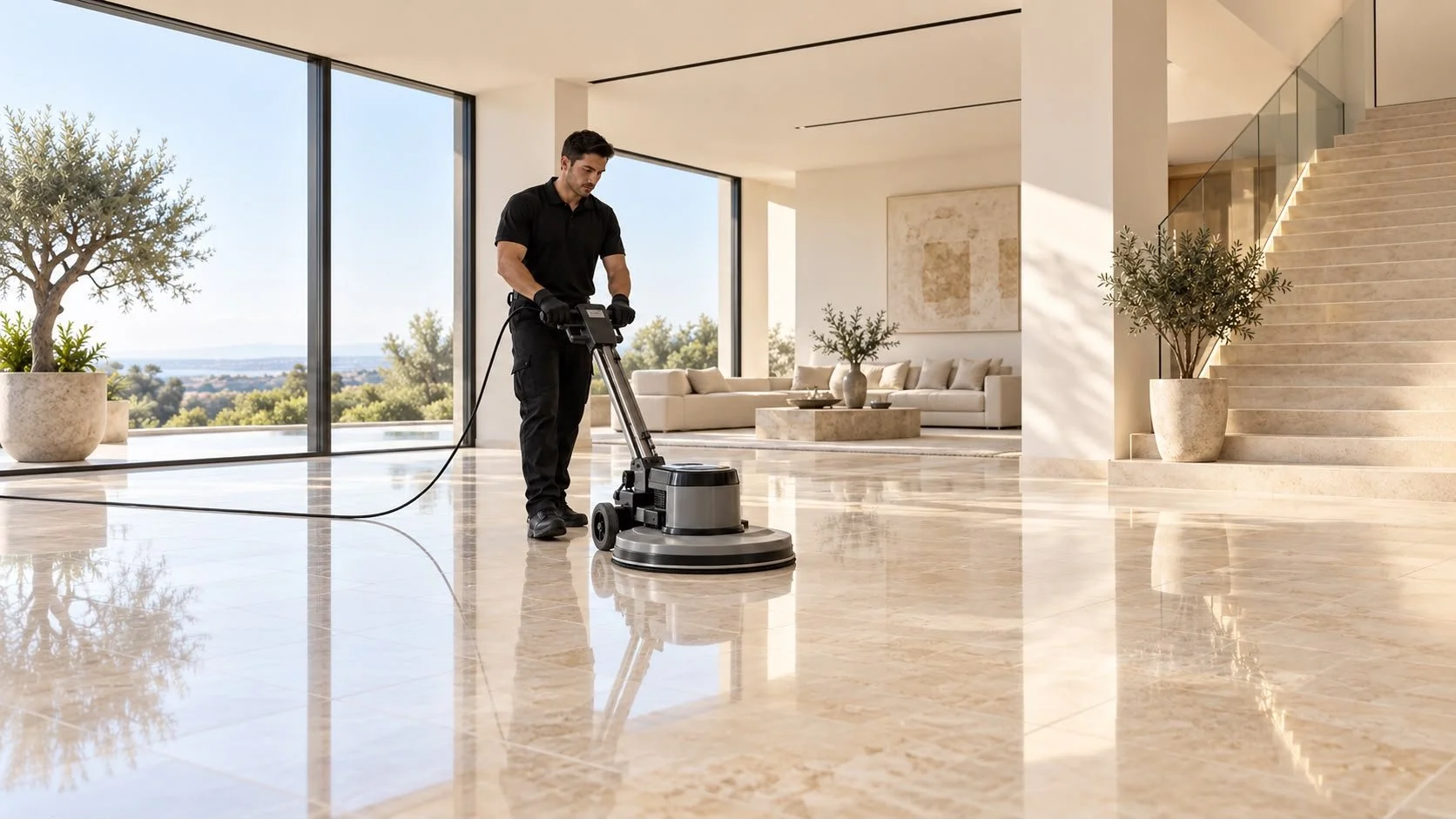 Technician cleaning a hard floor