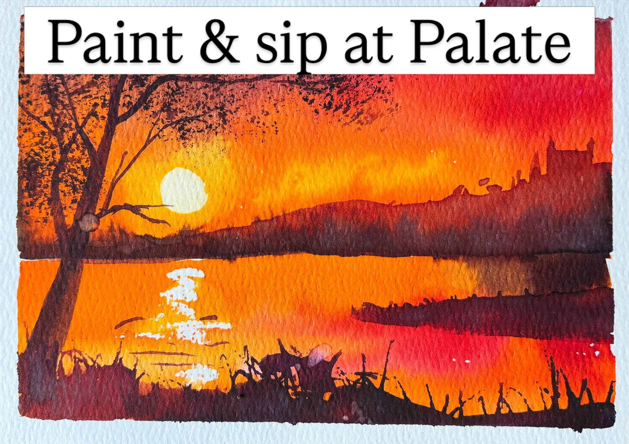 Sunsets &amp;  Sundowners
Come capture a beautiful sunset in Watercolour and enjoy a delicious glass of fine wine from Palate in good company. 
Wednesday, July 1, 7-9pm. 
Book here:
https://www.eventbrite.com/e/palette-palate-presents-sunsets-sundown