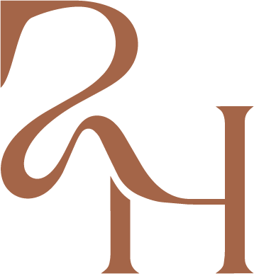 Close-up of a stylized, overlapping letter design in black and brown colors.
