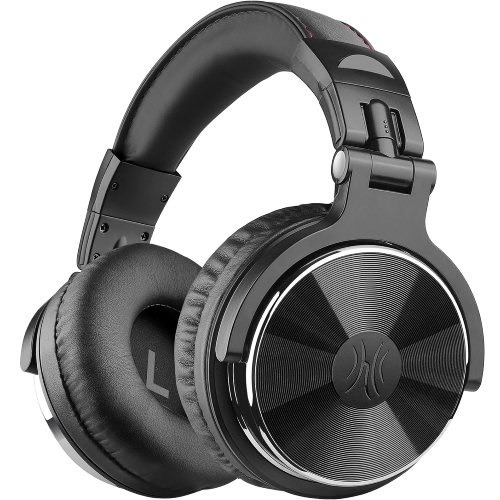 Black over-ear headphones with a circular sound driver and adjustable headband.