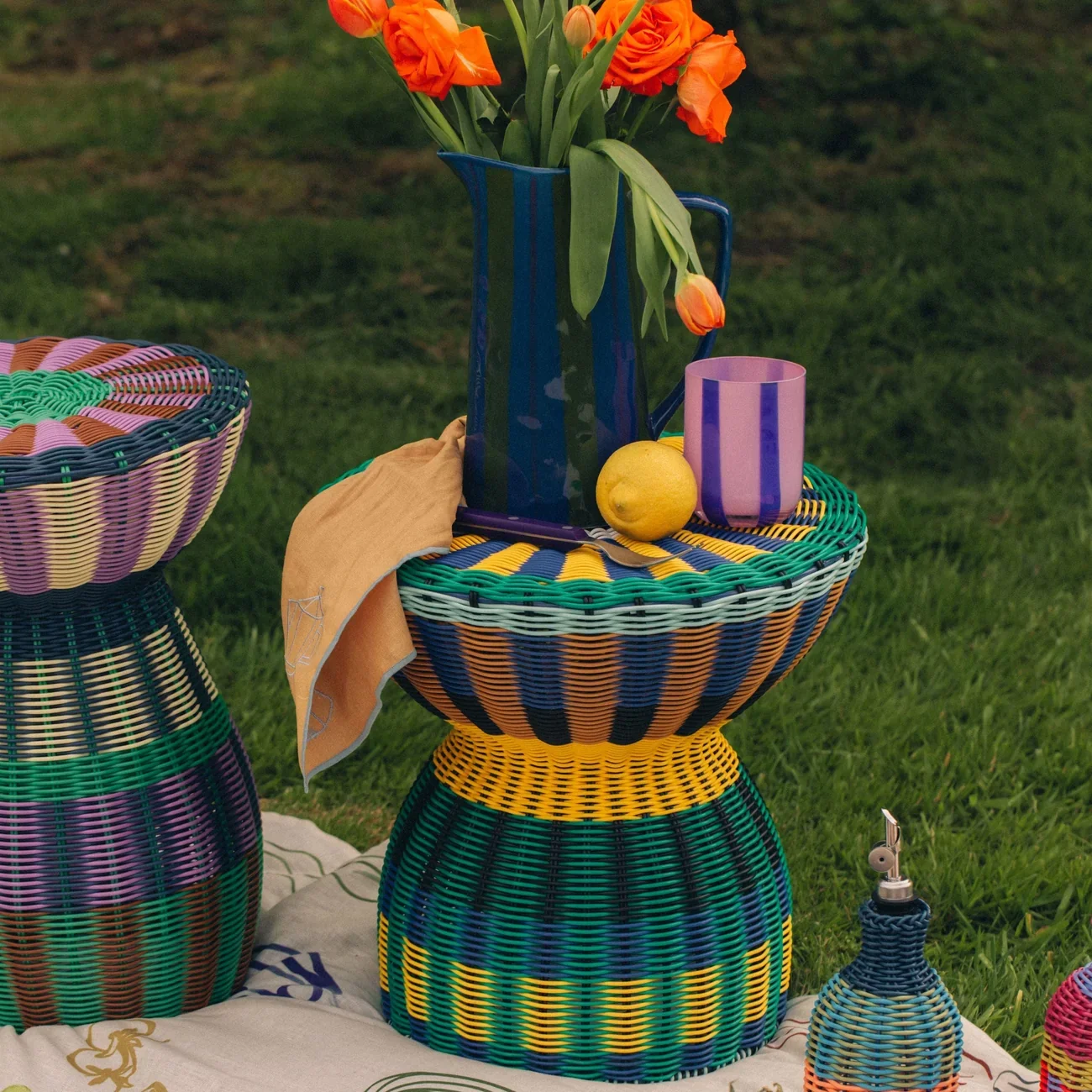 Tabouret Scoubidou Bleu-Jaune